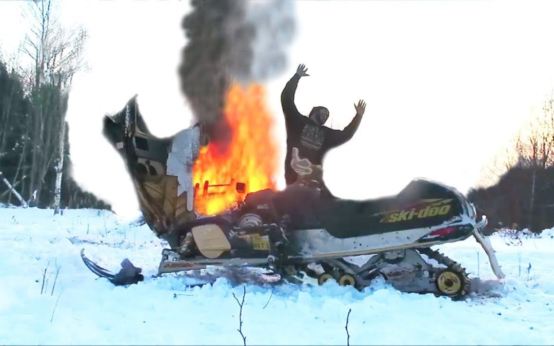 Burning snowmobile